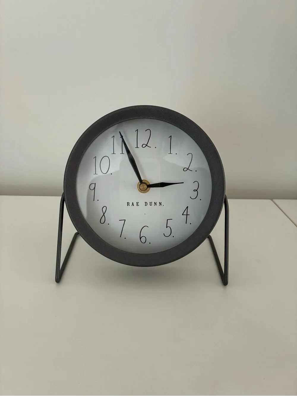Rae Dunn Round Table Clock with Metal Stand Gray with White Face